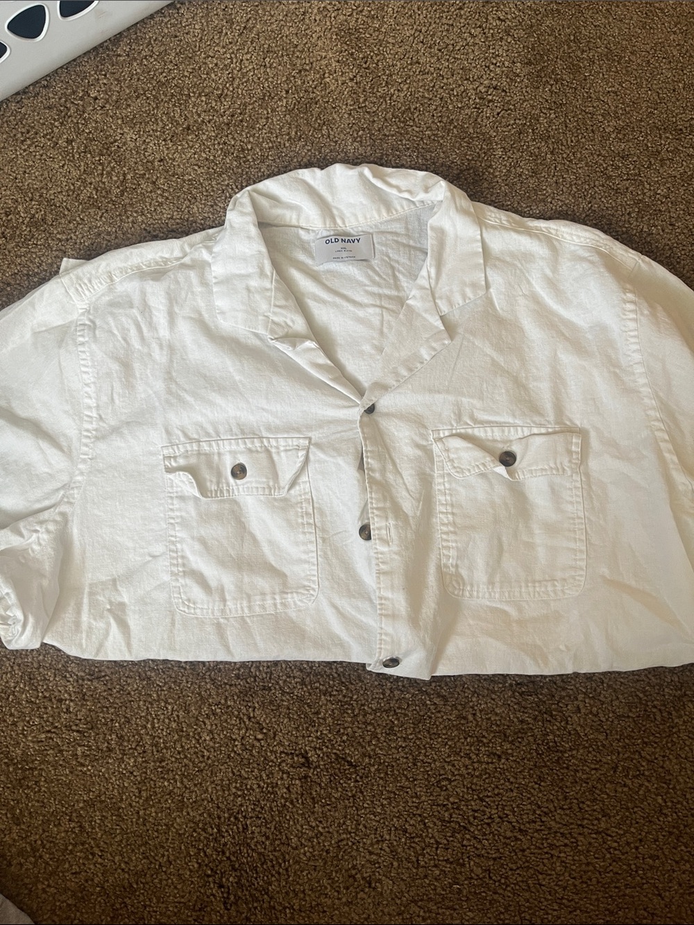 Old Navy White Linen-Blend Camp Shirt